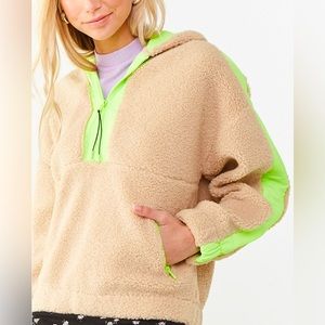 Large Faux Shearling Half-Zip Pullover